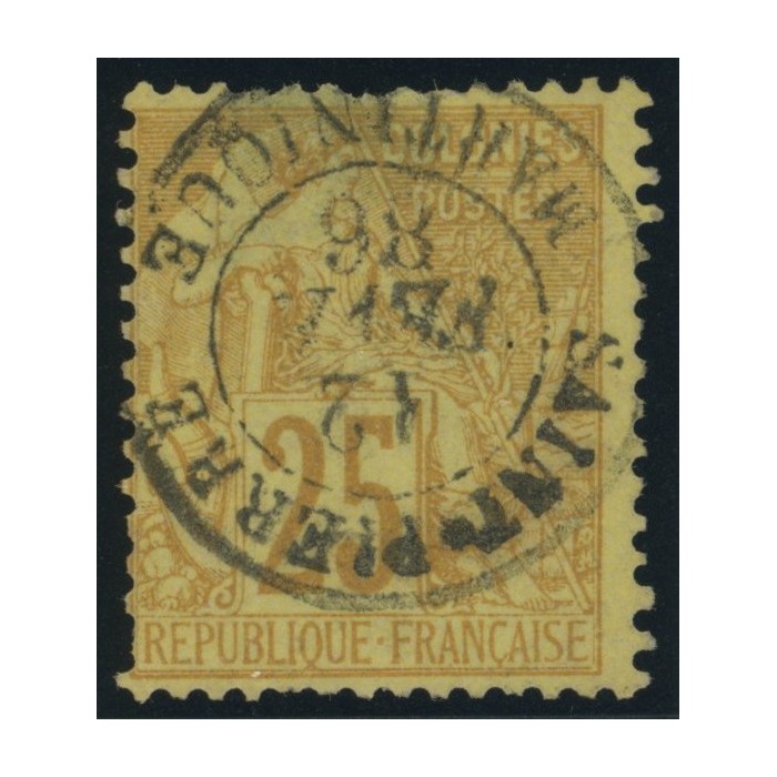 Alphée Dubois YT 53 - 25 c. jaune-bistre - Oblitere cote 7,5 euro