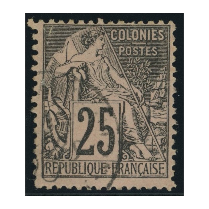 Alphée Dubois YT 54 - 25 c. noir s. rose - Oblitere cote 4,5 euro