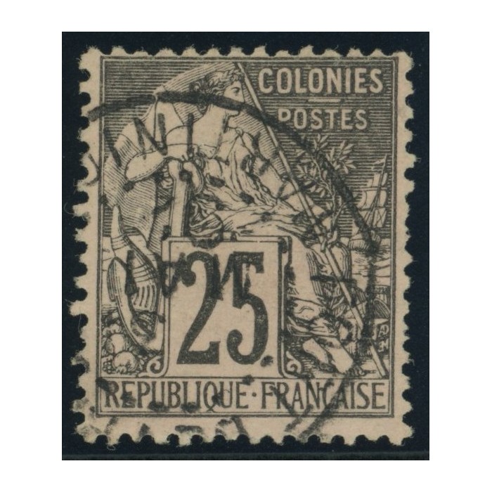 Alphée Dubois YT 54 - 25 c. noir s. rose - Oblitere cote 4,5 euro