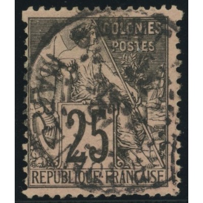 Alphée Dubois YT 54 - 25 c. noir s. rose - Oblitere cote 4,5 euro
