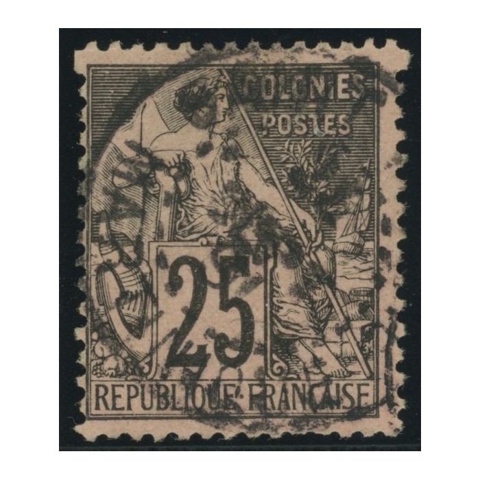 Alphée Dubois YT 54 - 25 c. noir s. rose - Oblitere cote 4,5 euro