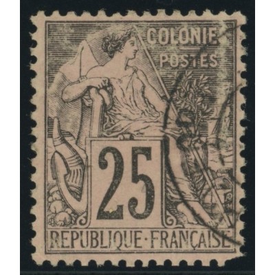 Alphée Dubois YT 54 - 25 c. noir s. rose - Oblitere cote 4,5 euro