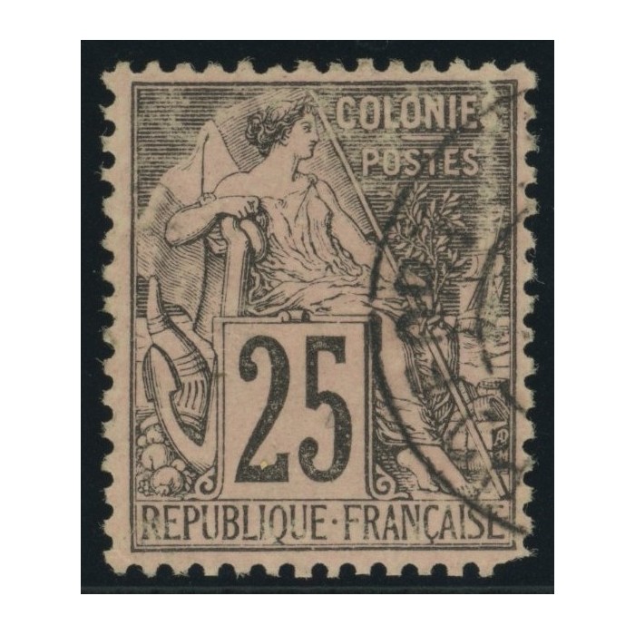 Alphée Dubois YT 54 - 25 c. noir s. rose - Oblitere cote 4,5 euro