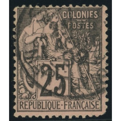 Alphée Dubois YT 54 - 25 c. noir s. rose - Oblitere cote 4,5 euro