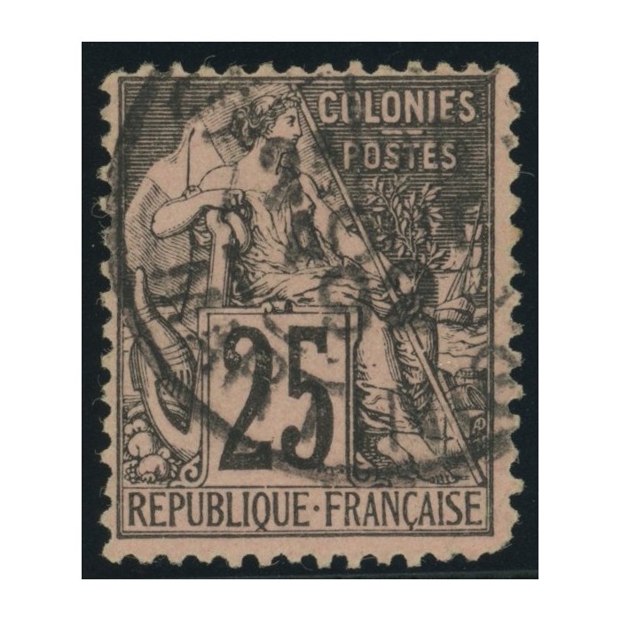 Alphée Dubois YT 54 - 25 c. noir s. rose - Oblitere cote 4,5 euro