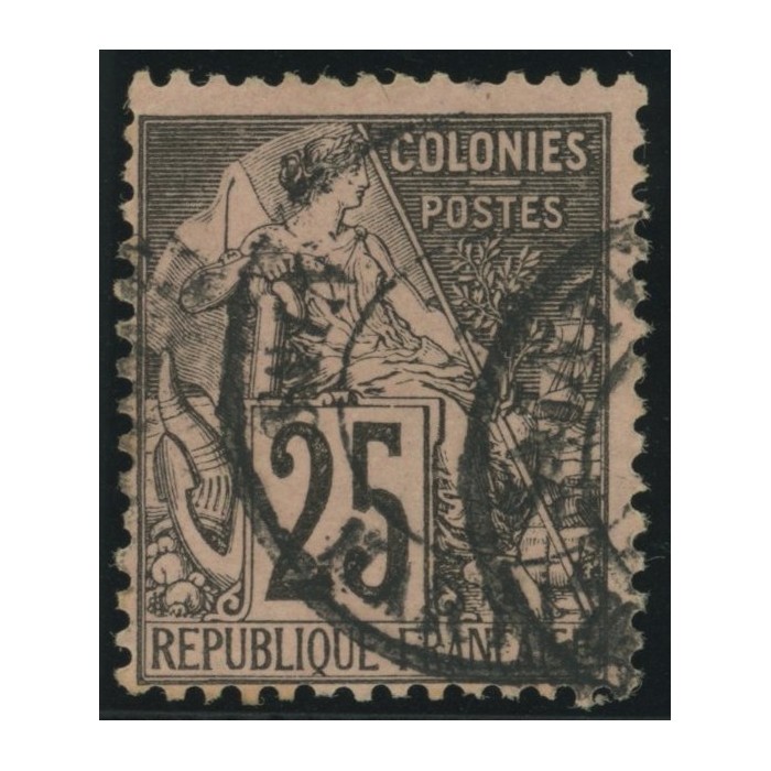 Alphée Dubois YT 54 - 25 c. noir s. rose - Oblitere cote 4,5 euro
