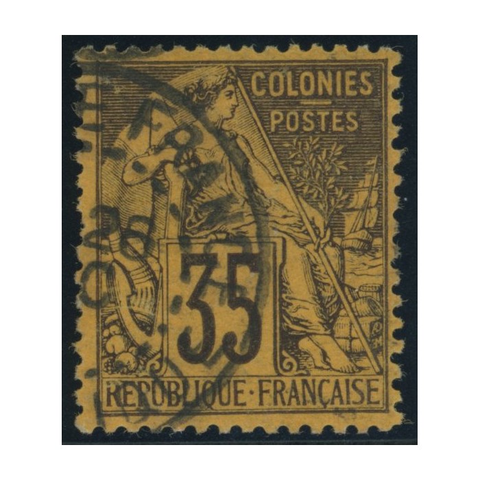 Alphée Dubois YT 56 - 35 c. violet-noir s. orange - Oblitere cote 42 euro