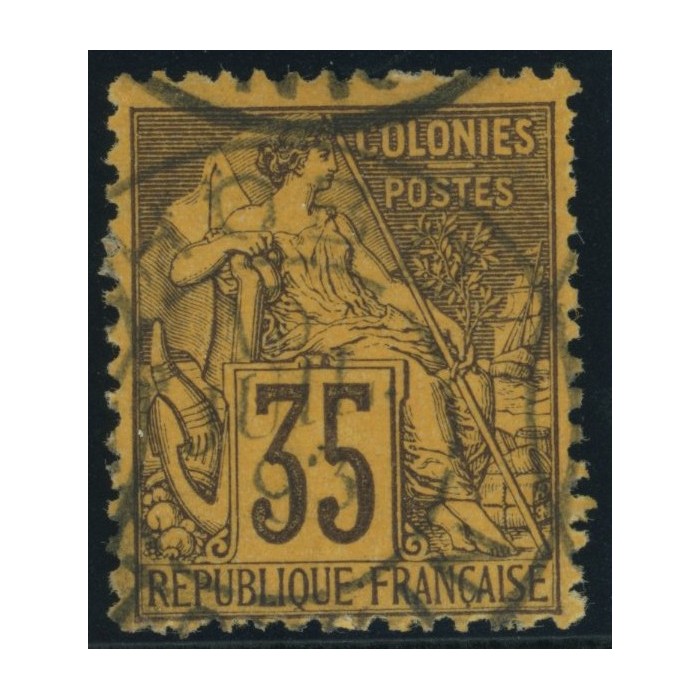 Alphée Dubois YT 56 - 35 c. violet-noir s. orange - Oblitere cote 42 euro