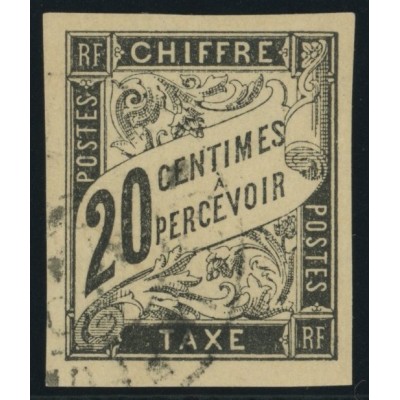 Taxe YT 8 - 20 c. noir - Oblitere cote 14 euro