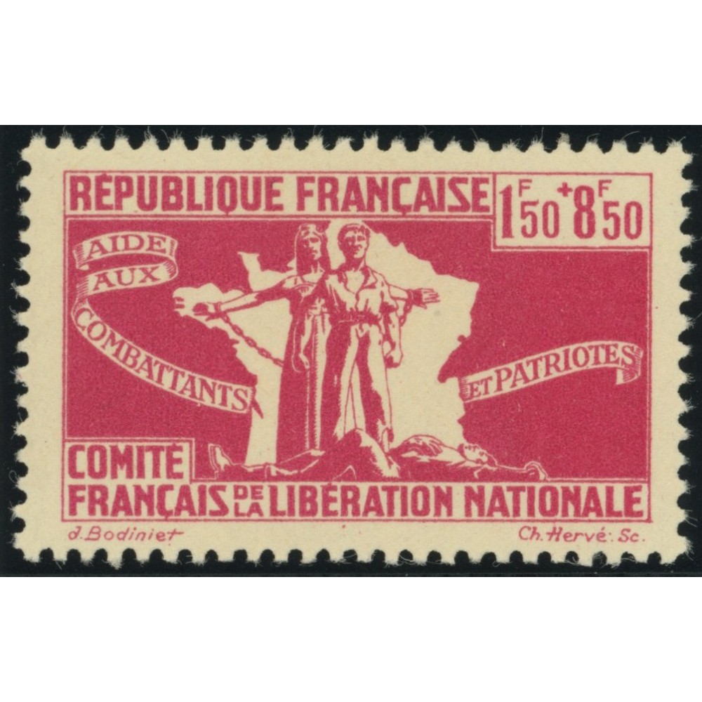 France Libre YT 2 - 1 f. 50 + 8 f. 50 rose - Neuf xx cote 2,3 euro
