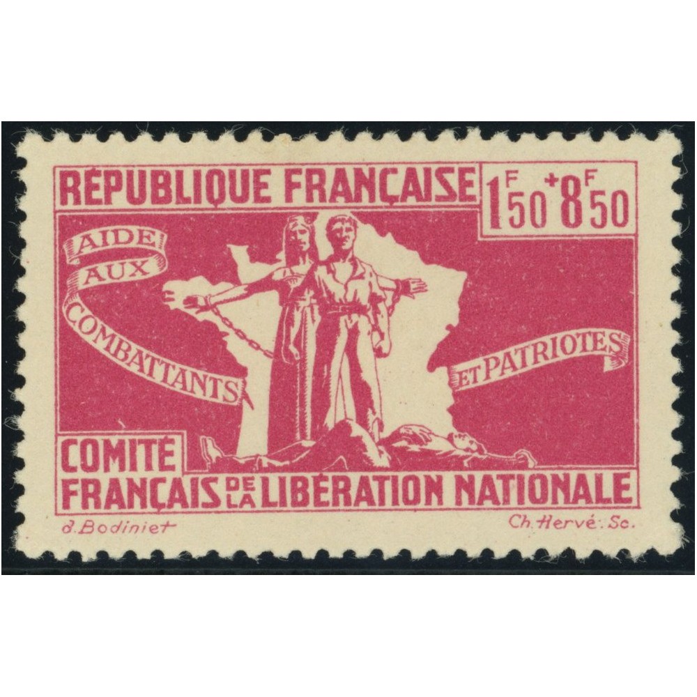 France Libre YT 2 - 1 f. 50 + 8 f. 50 rose - Neuf xx cote 2,3 euro