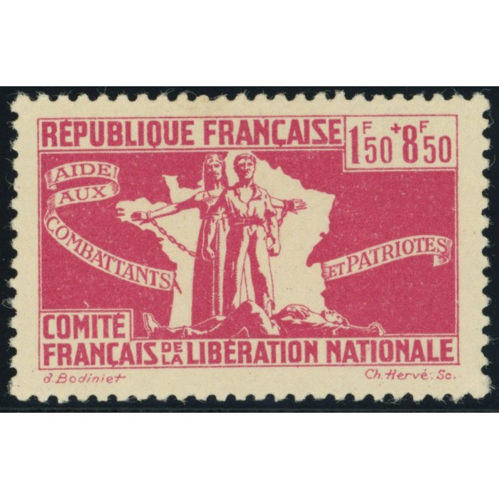 France Libre YT 2 - 1 f. 50 + 8 f. 50 rose - Neuf xx cote 2,3 euro