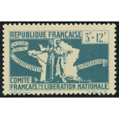 France Libre YT 3 - 3 f. + 12 f. bleu clair - Neuf xx cote 1,5 euro