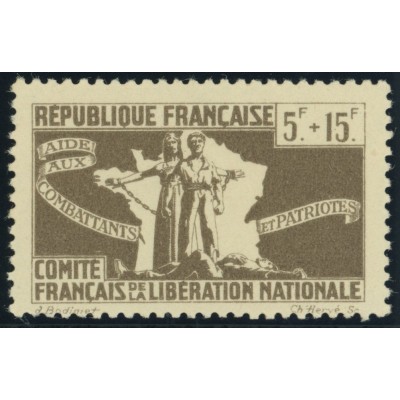 France Libre YT 4 - 5 f. + 15 f. gris- brun - Neuf xx cote 1,7 euro
