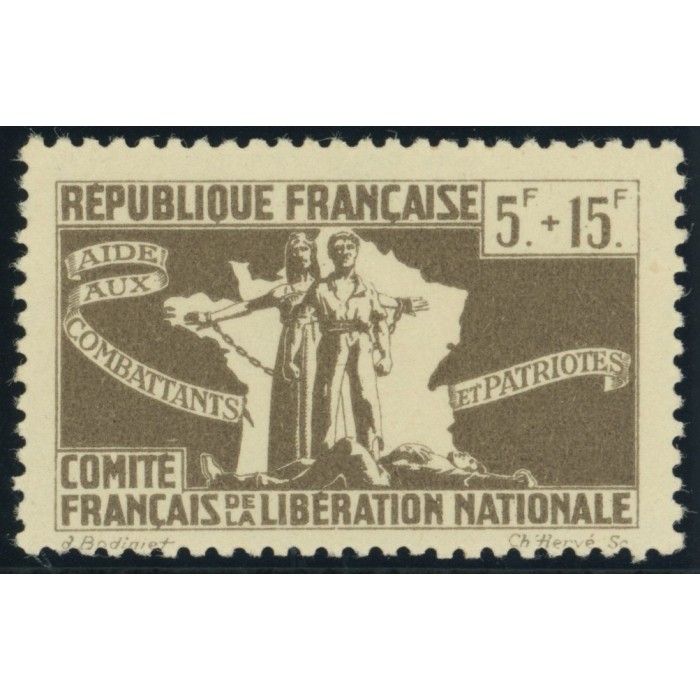 France Libre YT 4 - 5 f. + 15 f. gris- brun - Neuf xx cote 1,7 euro