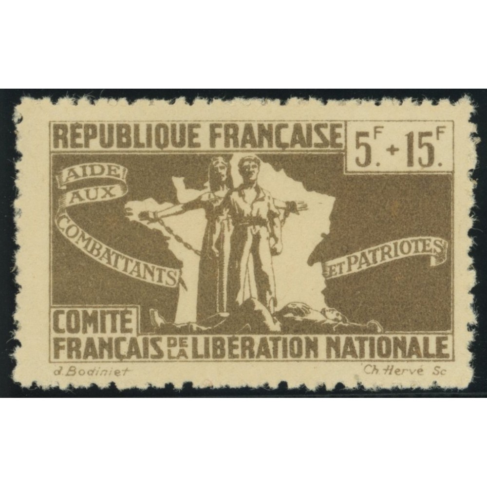 France Libre YT 4 - 5 f. + 15 f. gris- brun - Neuf xx cote 1,7 euro