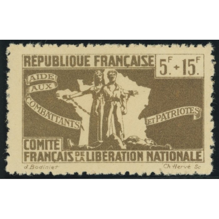 France Libre YT 4 - 5 f. + 15 f. gris- brun - Neuf xx cote 1,7 euro