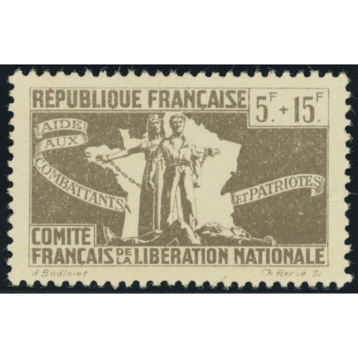 France Libre YT 4 - 5 f. + 15 f. gris- brun - Neuf xx cote 1,7 euro