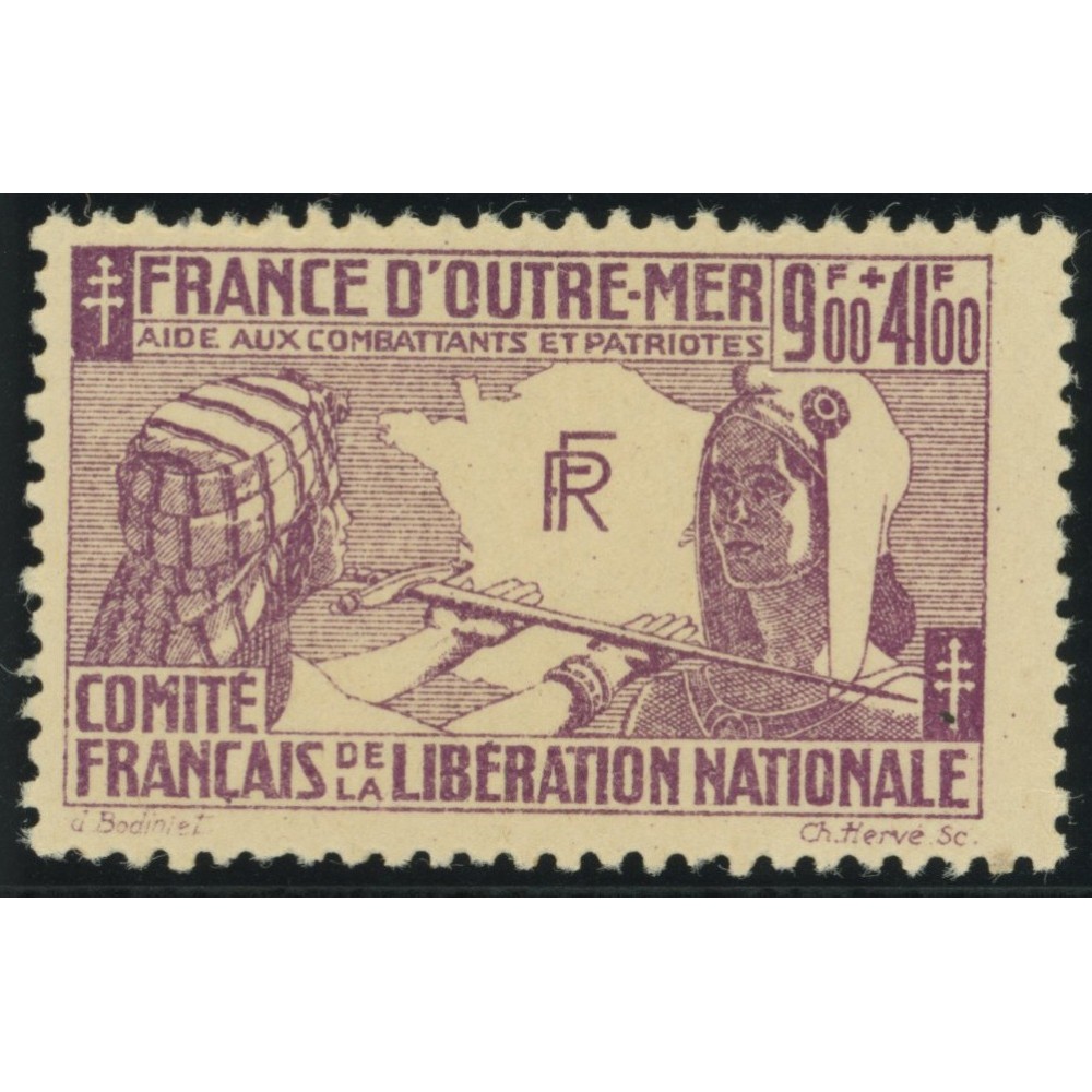 France Libre YT 5 - 9 f. + 41 f. lilas - Neuf xx cote 4 euro