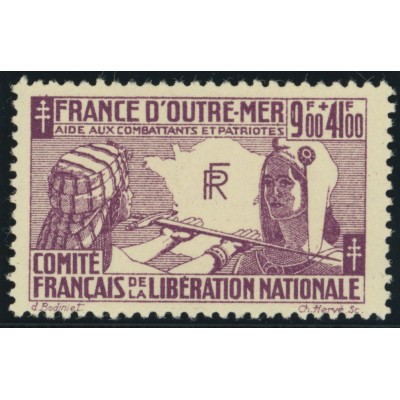 France Libre YT 5 - 9 f. + 41 f. lilas - Neuf xx cote 4 euro
