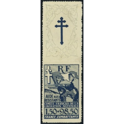 France Libre YT 6 - 1 f. 50 + 98 f. 50 bleu - Neuf xx cote 60 euro