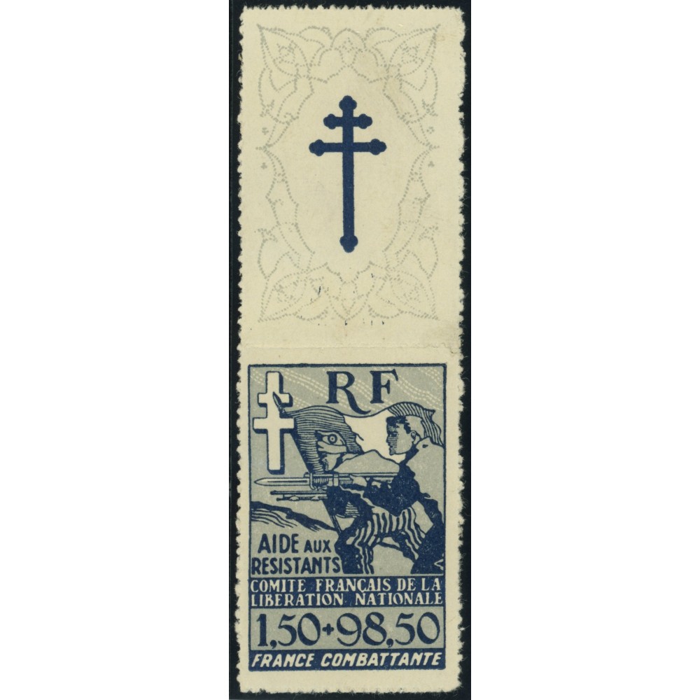 France Libre YT 6 - 1 f. 50 + 98 f. 50 bleu - Neuf xx cote 60 euro