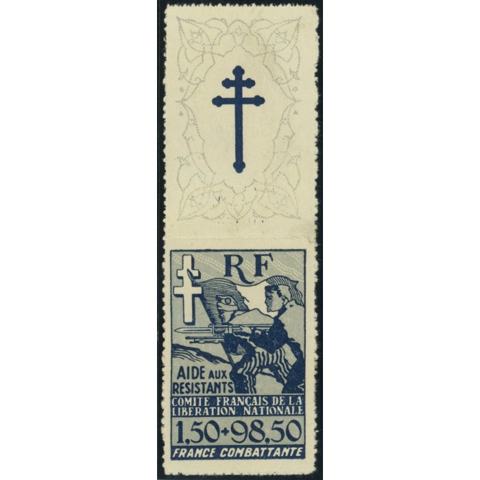 France Libre YT 6 - 1 f. 50 + 98 f. 50 bleu - Neuf xx cote 60 euro