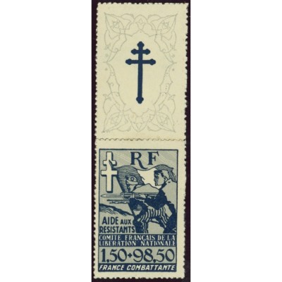 France Libre YT 6 - 1 f. 50 + 98 f. 50 bleu - Neuf xx cote 60 euro