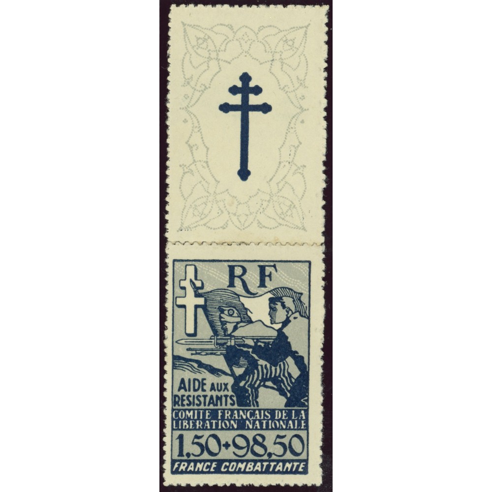 France Libre YT 6 - 1 f. 50 + 98 f. 50 bleu - Neuf xx cote 60 euro