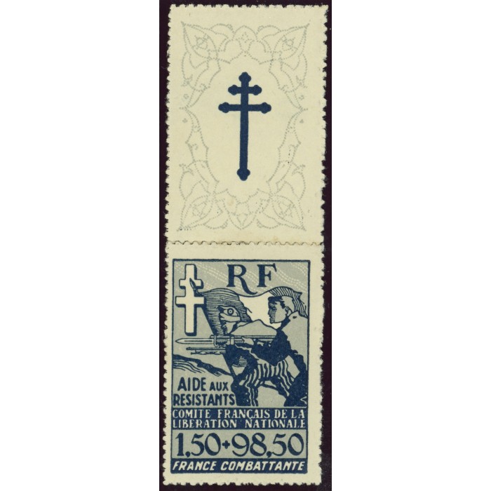 France Libre YT 6 - 1 f. 50 + 98 f. 50 bleu - Neuf xx cote 60 euro