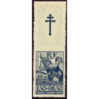 France Libre YT 6 - 1 f. 50 + 98 f. 50 bleu - Neuf xx cote 60 euro