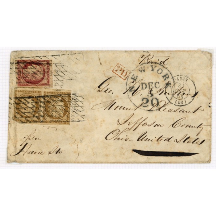 1 & 6 Oblitéré Grille sans fin du 08/10/1851 - Depart Paris (60) -   - Cote 2235 Euros