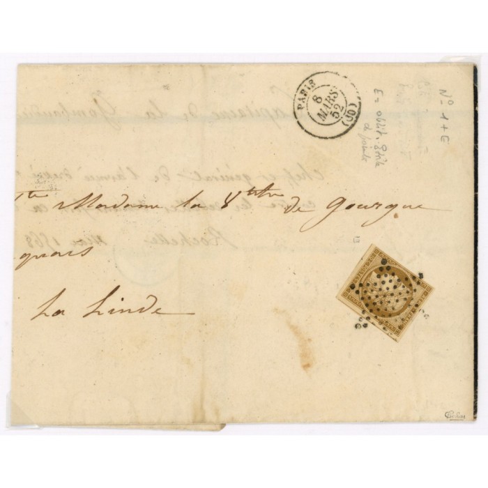 1 Oblitéré Etoile du 08/03/1852 - Depart Paris (60) - Signé Calves - Cote 775 Euros