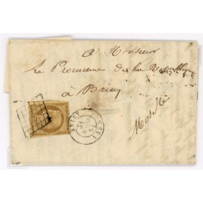 1 Oblitéré Grille  du 1851 - Depart Briey (55) - Cote 775 Euros