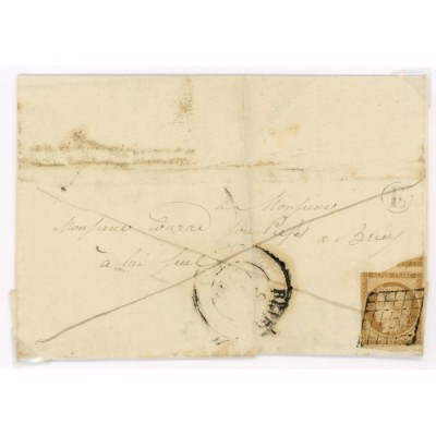 1 Oblitéré Grille - Depart  -  E  dans un cercle - Cote 775 Euros