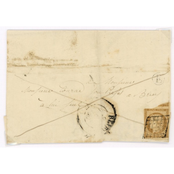 1 Oblitéré Grille - Depart  -  E  dans un cercle - Cote 775 Euros