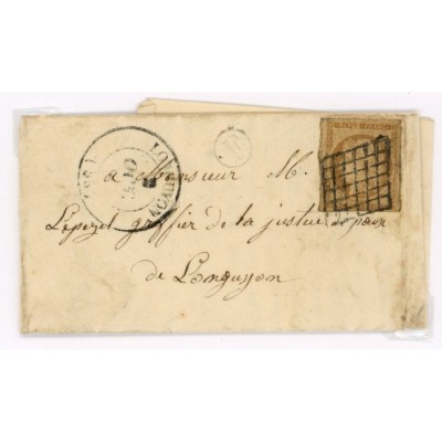 1 Oblitéré Grille - Depart Longuyon (55) -  F  dans un cercle - Cote 775 Euros