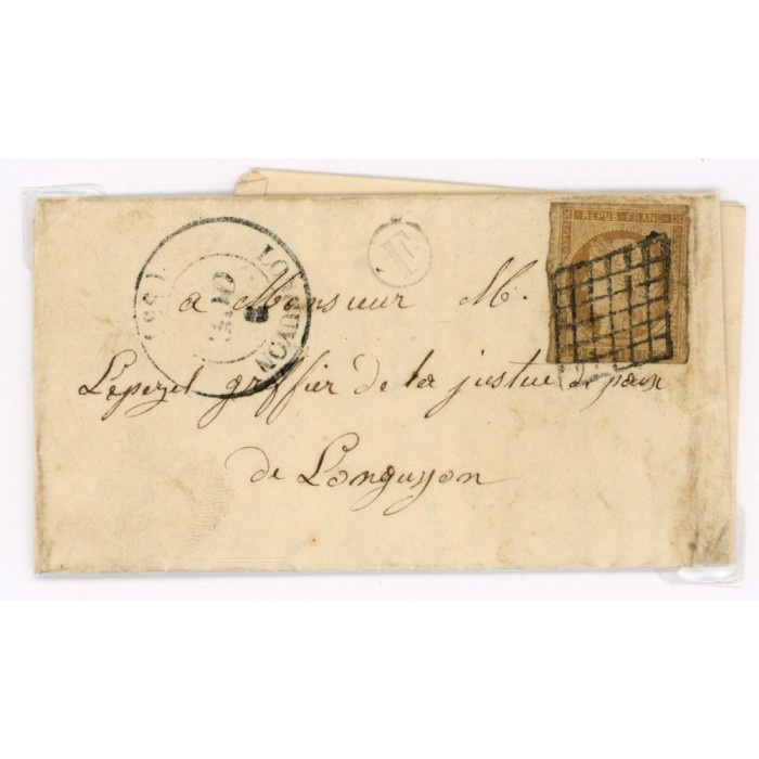 1 Oblitéré Grille - Depart Longuyon (55) -  F  dans un cercle - Cote 775 Euros