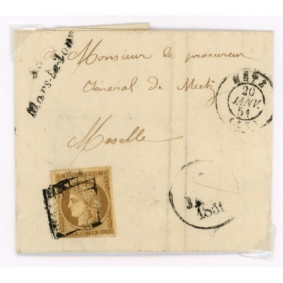 1 Oblitéré Grille du 20/01/1851 - Depart  - Cote 775 Euros