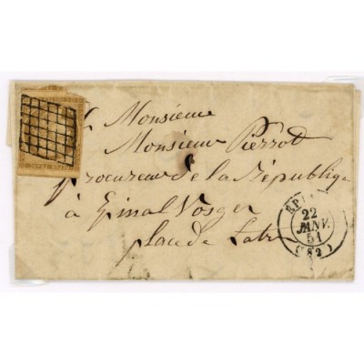 1 Oblitéré Grille du 22/01/1851 - Depart Epinal (82) - Cote 775 Euros