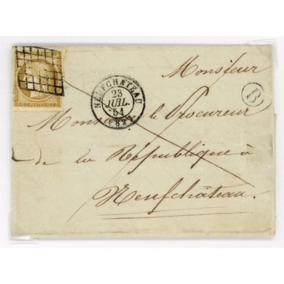 1 Oblitéré Grille du 23/07/1851 - Depart Neufchateau (82) -  B  dans un cercle - Cote 775 Euros
