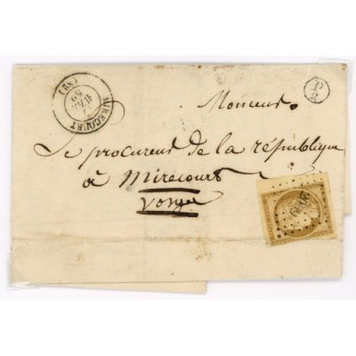 1 Oblitéré PC 2009 du 17/04/1852 - Depart Mirecourt (82) -  P2  dans un cercle - Cote 778 Euros