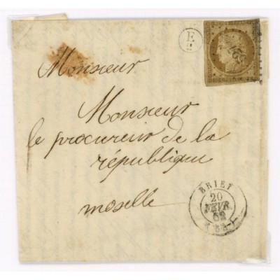 1 Oblitéré PC 527 du 20/02/1852 - Depart Briey (55) -  E2  dans un cerle - Cote 783 Euros
