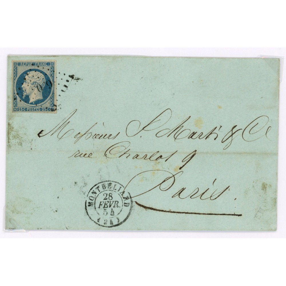 10 Oblitéré PC 2069 du 28/02/1854 - Depart Montbeliard (24) - Cote 88 Euros