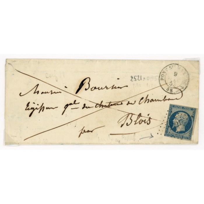 10 Oblitéré PC 2521 du 1853 - Depart Pont Sainte Maxence (58) - Cote 88 Euros