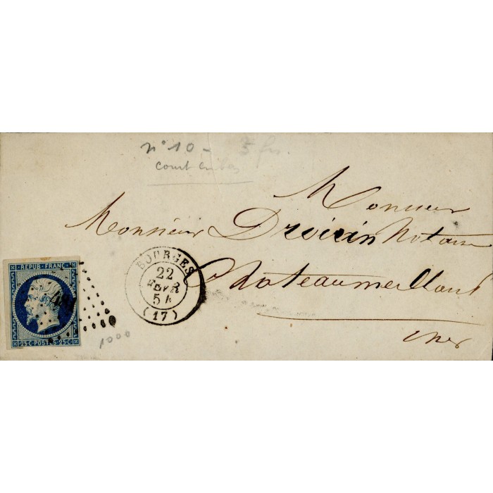 10 Oblitéré PC 481 du 22/02/1854 - Depart Bourges (17) - Cote 83 Euros