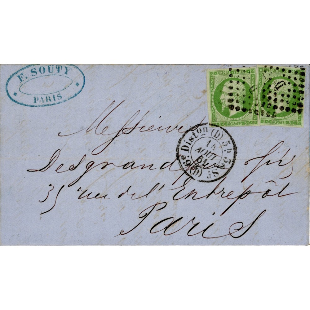 12 Oblitéré D du 14/08/1861 - Depart Paris (60) - Cote 425 Euros