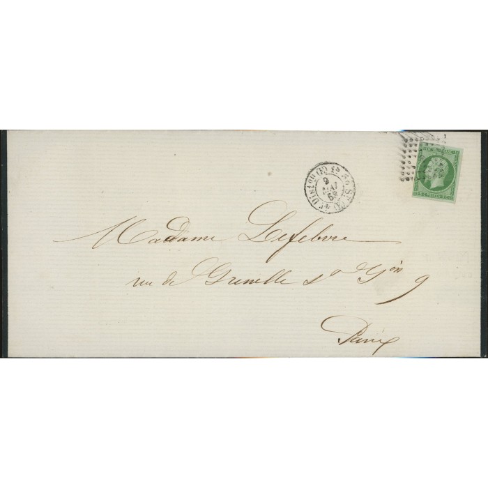 12 Oblitéré Distribution du 09/05/1858 - Depart Paris (60) - Cote 425 Euros