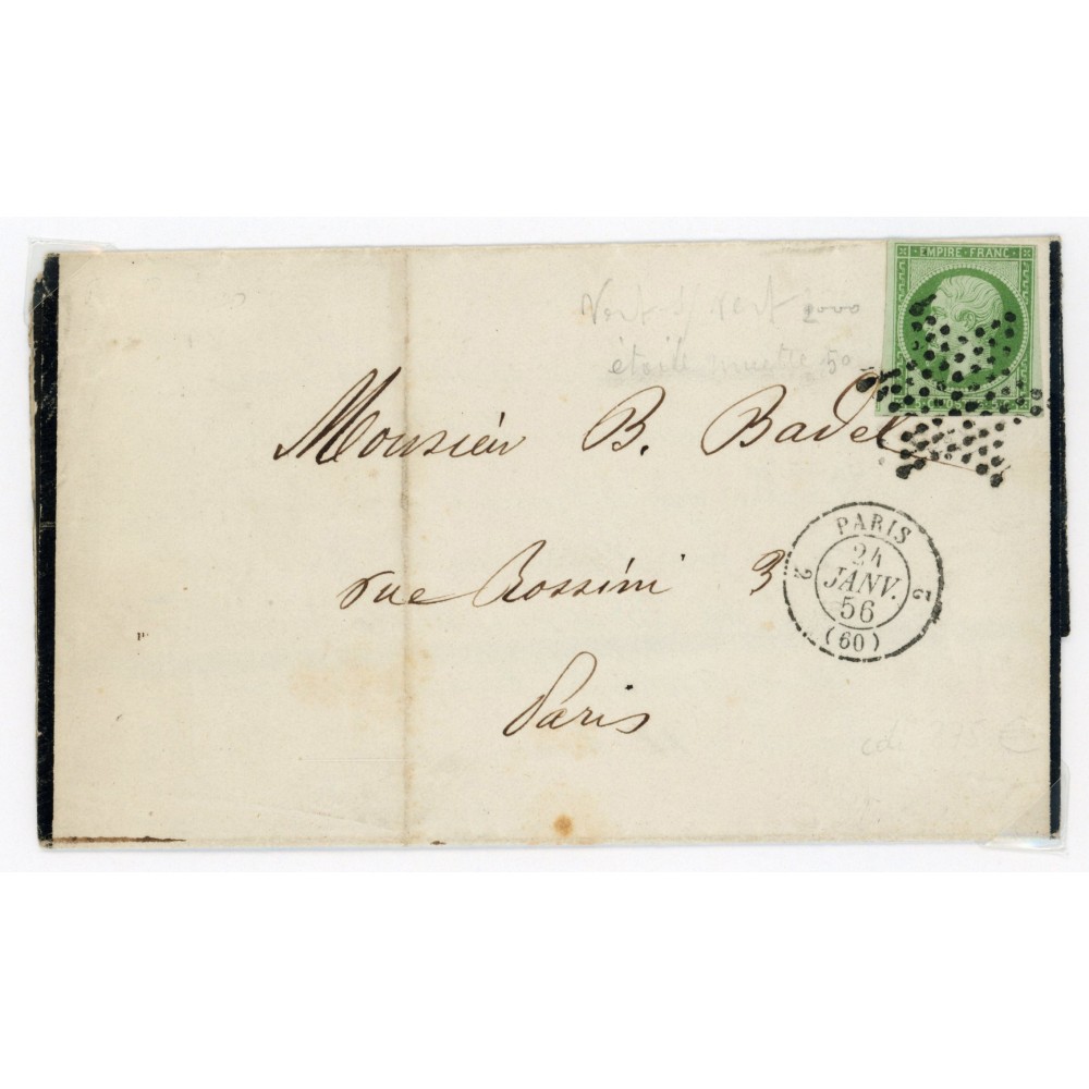 12 Oblitéré Etoile du 24/01/1856 - Depart Paris (60) - Cote 425 Euros