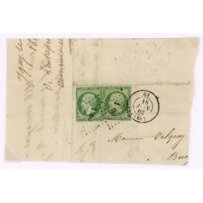 12 Oblitéré PC 1480 du 18/01/1862 - Depart Gy (69) - 2 Timbres - Cote 437 Euros